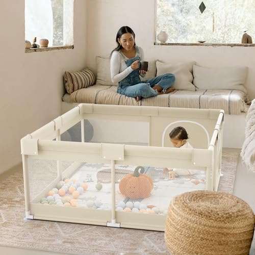 Julrring Baby Playpen 120 x 120 cm with Mat and Mattress for Home | Playpen 120 x 120 cm (mat included), spacious play area suitable for home, easy to clean and store