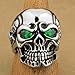 LINSION Gothic 316L Stainless Steel Skull Ring Engraved Green CZ Eyes Black Silver Tone Jewerly 3A301