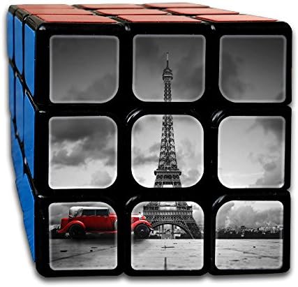 Aijunxia Artistic Image Of Effel Tower Paris France And Red Retro Car Black And White Vintage 3x3x3 Speed Cube Smooth Magic Cube Puzzles Easy Turning And Smooth Play