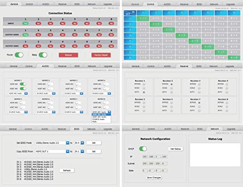 8x16 8x8 HDR 18GBPS HDbaseT 4K Matrix Switcher ARC Downscaling 16x16 with 8 Receivers HDMI 2.0a 2.0 CAT6 CAT5e HDMI HDCP2.2 Routing SPDIF Audio CONTROL4 Savant Home Automation - Thumbnail 3