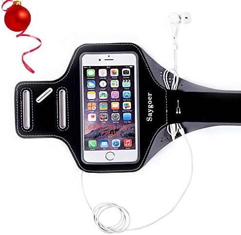 SAYGOER Black Water Resistant Armband For iPhone 8 plus, 7, 6, 6S, 5, 5C, 5S and Galaxy S5, Google Pixel - Fingerprint Touch , Good for Running, Unique Hidden Pocket for Stores Cash, Cards and Keys