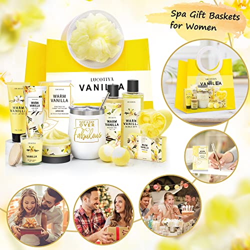Gift Baskets for Women, Vanilla Spa Gifts for Women, 15pcs Bath and Body Gift Set with Bubble Bath, Relaxing Gifts for Women, Birthday Gifts for Her, Mom, Friends, Sister, Coworker, Wife, Girlfriend