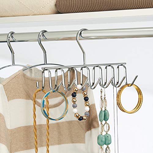 iDesign Axis Metal Hanger, Hanging Closet Organization Storage Holder, Men's Ties, Women's Shawls, Pashminas, Scarves, Clothing, Accessories, 14 Hooks, Tie and Belt Rack,Silver