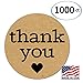 Natural Paper Kraft Thank You Sticker Labels with Black Hearts, 1 Inch Round, 1000 Stickers per Roll