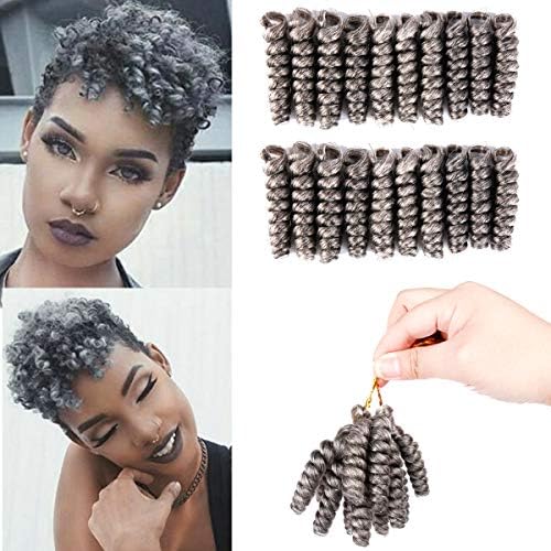 Creamily 5 Packs Short Carrie Curl Wand Crochet Braids Afro Curl Jumpy Weave Synthetic Hair Extensions for Women (8mm) (M/60 Gray)