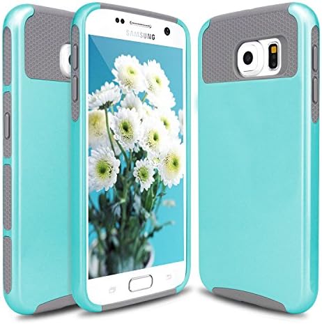 S6 Case, Galaxy S6 Case, Hinpia® 2 in 1 Dual Layer Heavy Duty Rugged Shockproof Slim Protective Hard Soft Rubber Bumper Case Cover for Samsung Galaxy S6 (Mint/Gray)