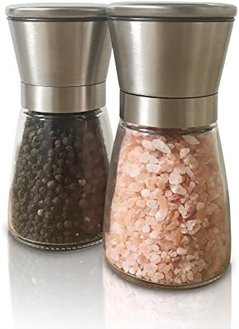 Best Salt and Pepper Grinder Set with Adjustable Coarseness. Suitable for Use As Spice Grinders - Salt Mill and Pepper Mill with Smooth Glass Body