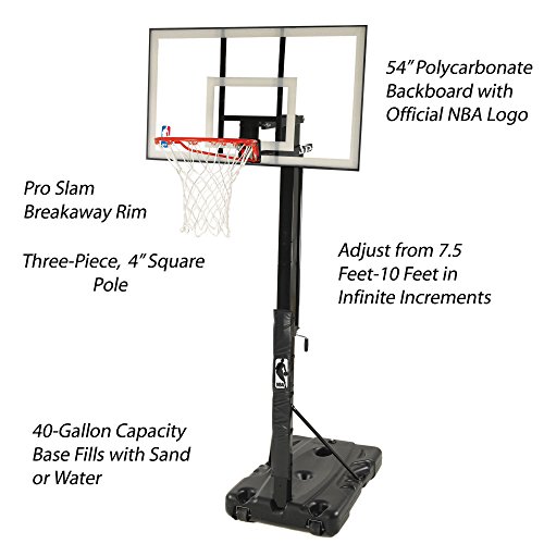 Spalding 68395W NBA Portable Basketball Hoop with 54 Inch Polycarbonate