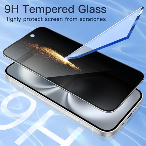 JETech Full Screen Privacy Screen for iPhone 16 6.1 Inch, Black Edge Anti-Spy Tempered Glass Screen Protector with Easy Installation Tool, Does Not Influence the Case, Pack of 2