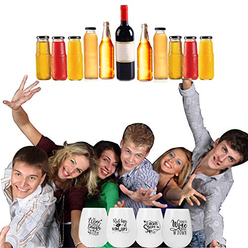 Silicone Wine Glasses,Set of 4 Unbreakable Silicone Rubber Gift Cups - Shatterproof Durable Collapsible Stemless Glass for Wine Beer Cocktails Beverage Party Pool Camping Beach FDA BPA Free -12oz