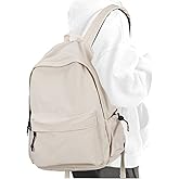 Beige School Backpack for Girls Water Resistant High School Book Bag Simple Backpack for Teens Boys Girls, Lightweight Middle School Back Pack Daypack