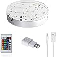 Dingde 6inch Under Vase Light - Multicolors RGB LED Base Vase Light Base with Remote Control 6"X1.4" Round Wedding Centerpiece Lights Rechargeable Battery Powered for Home Celebrations Party Lighting