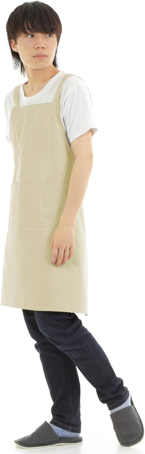 Amazon Smile Mode H型 エプロン おしゃれ スタイリッシュ 無地 ポケット付 男女兼用 シンプルデザイン 家庭用 カフェ用 保育士用 しわになりにくい 15カラー ライトベージュ Light Beige エプロン オンライン通販