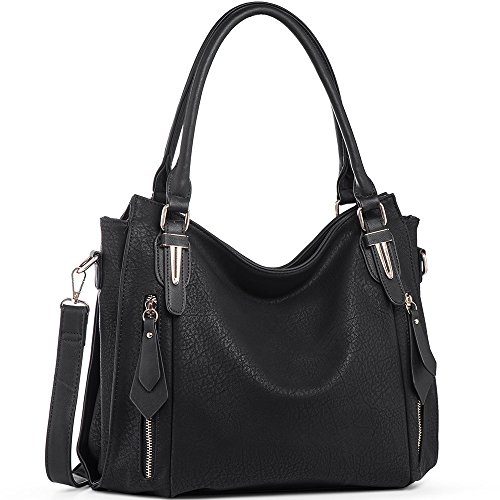 Handbags for Women Shoulder Tote Zipper Purse PU Leather Top-handle Satchel Bags Ladies Medium Size Uncle.Y Black