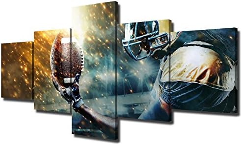 Teal Wall Art 5 Piece Canvas Pictures for Living Room Contemporary Decor American Football Sportsman Artwork Painting Modern Home Decoration Framed Gallery-wrapped Stretched Ready to Hang(50''Wx24''H)