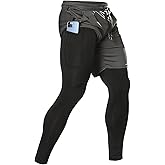 Aolesy Men's 2 in 1 Running Pants, Gym Workout Compression Pants for Men Training Athletic