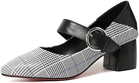 KJJDE Women's Chunky Heel Pointed Toe WSXY-17 Basic Pump Stripe Sexy Stilettos, Black,36