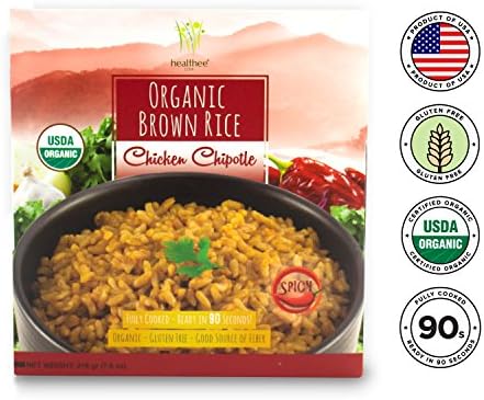 Healthee Organic Brown Rice, Gluten Free, Fully Cooked and Ready-to-Eat, USDA Certified Organic, GMO-Free, Microwaveable, 100% Whole Grain - Pack of 12 (Chicken Chipotle)