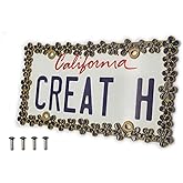 Creathome 3D Shining Daisy Wrenth License Plate Frame from Pure Zinc Alloy Metal Perfect Plate Holder,Matt Gold with Black Glitter