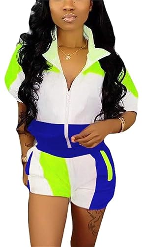 Molilove Women Piece Windbreaker Tracksuit Zip Jacket Crop Tops