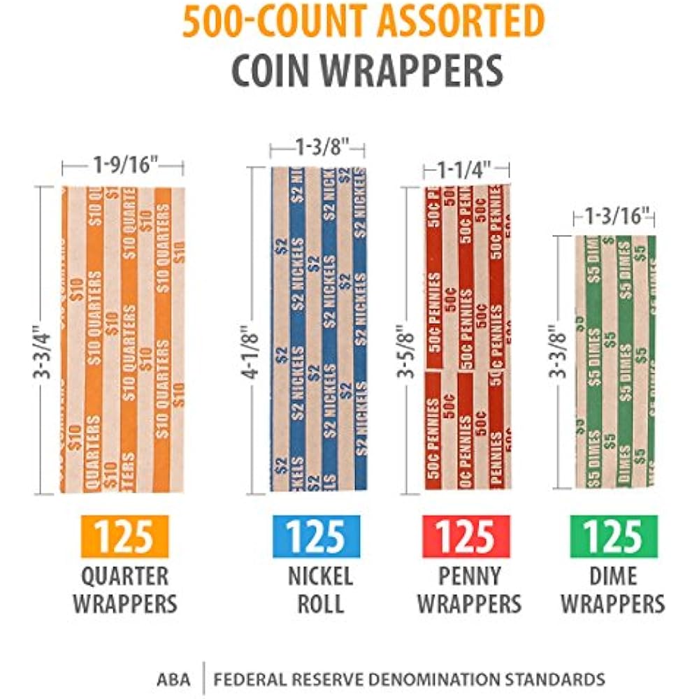 Coin Roll Wrappers 500 Count Assorted Coin Papers Bundle Of 125 Each