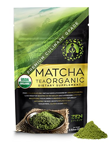 Matcha Green Tea Powder Organic ( Japanese Premium Culinary Grade ) - USDA & Vegan Certified - 100g (3.52 oz) - Perfect for Baking , Smoothies , Latte , Iced Tea , Herbal Teas . Gluten & Sugar Free