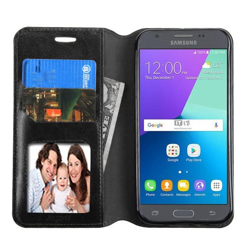 Kaleidio Case For Samsung Galaxy J7 Prime J727T (2017) / Galaxy Halo [MyJacket] PU Leather Hybrid Wallet Flip Book Style Cover w/ Card Slot & Foldable Stand Feature w/ Prying Tool [Black] - Thumbnail 5