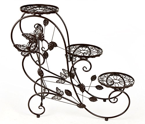 3-Tiered Metal Plant Stand Flower Pot Rack Garden Patio Standing Plant Display Stand, Bronze