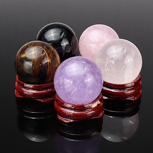 Raza Fashion 5Pcs/set Natural Amethyst Tiger Eye Rose Healing Quartz Crystal Sphere Ball with Stand Base Crafts Home Desktop Decor