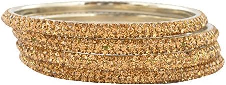 Indulicraft Bollywood Indian Ethnic Gold Brass Bangle Set Bracelets for Women (Size: 2.10, DT-B-520-4-510--2.10)