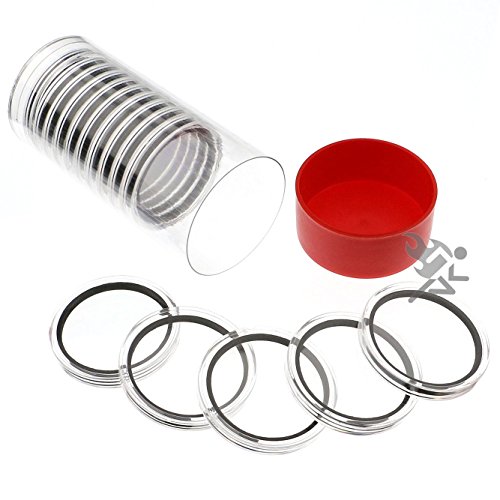 Red Lid Capsule Tube & 15 Air-Tite X44mm Black Ring Coin Holders for 1oz Silver Lunar