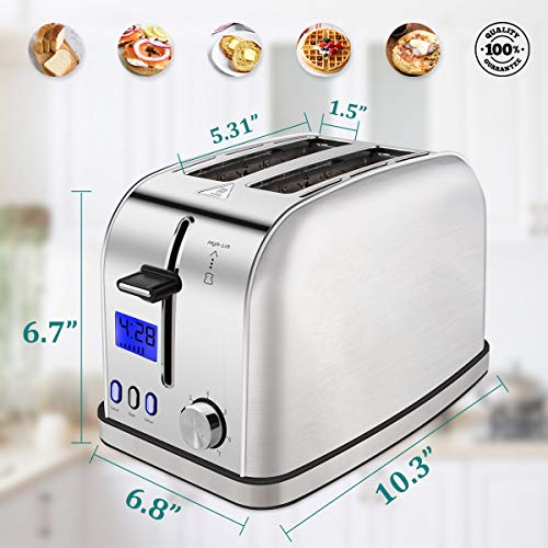 iFedio Best Rated Prime 2 Slice Toaster Stainless Steel with LCD Timer