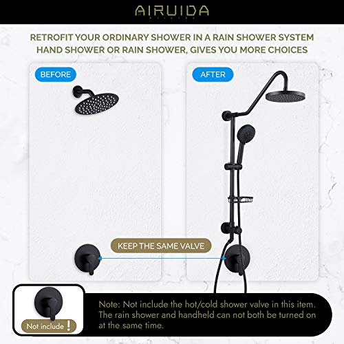 Airuida Retrofit Shower System Matte Black Wall Mount Brass 8 Inch ABS Rainfall Shower Head 5