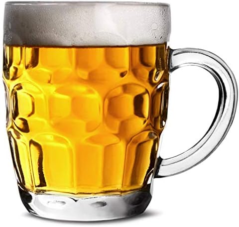 Drinkstuff Great British Half Pint Dimple Mug 10oz / 285ml, Set of 4 Dimpled Glass Mugs with Handle