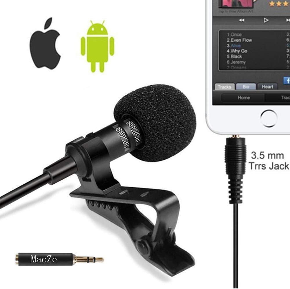 Professional Lavalier Lapel Microphone,Clip on System Condenser Microphone for Apple iPhone Android Smartphones PC & Camera Perfect for Recording Youtube,Interview,Studio,Video