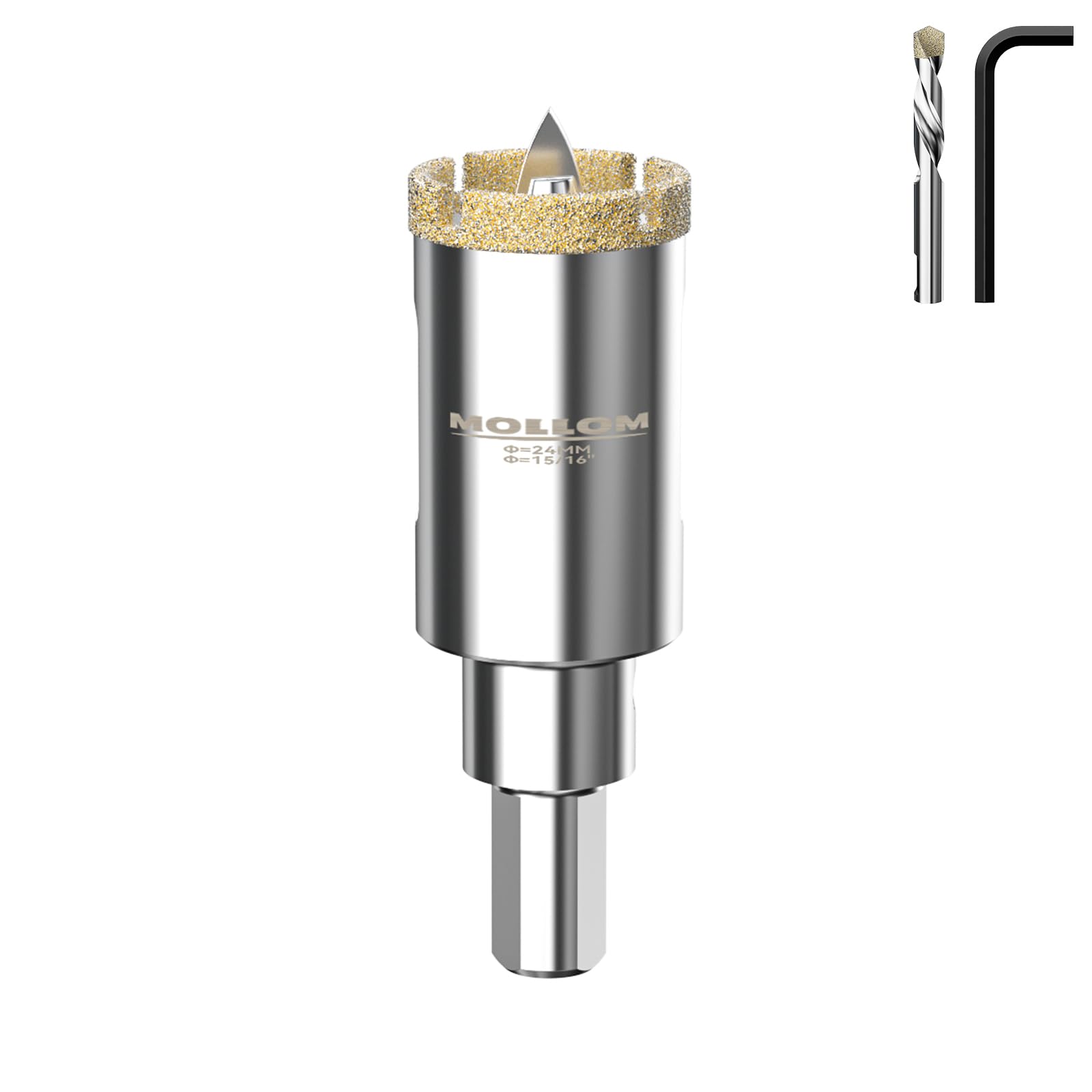 MOLLOM 15/16" (24mm) Diamond Hole Saw with 2Pcs Removable Pilot Drill Bit Smooth Cutting for Porcelain Tiles,Glass,Ceramic,Marble,Fiberglass,etc — image 1