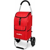UTROLLEY Ultra-Lightweight Red Foldable Shopping Cart for Groceries Large 42L Capacity Rubber Wheels, Removable Insulated Bag Liner, Durable Aluminum Frame, Multi-Function Personal Hand Truck