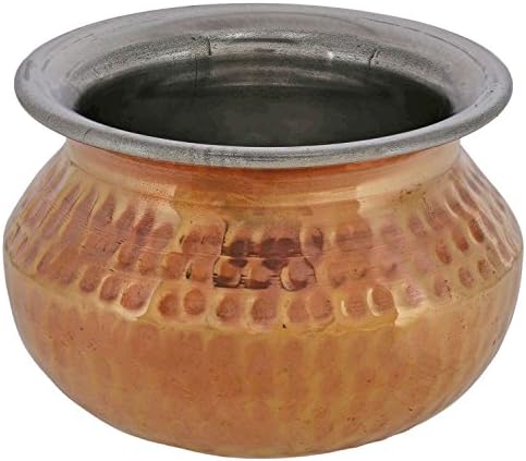 Copper/Steel Serving Dinnerware Bowl Indian Handi for Gravy and Curry Dishes 17 Ounce