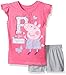 Peppa Pig Little Girls' Toddler 2 Piece Ruffle Sleeve T-Shirt with Short Set, Pink/Heather Grey, 4T