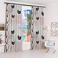 hengshu Modern Hook up Curtain Cute Cat Faces with Dotted Whiskers Kittens Animals Kids Nursery Theme for Bedroom Kindergarten Living Room W72 x L72 Inch Dark Coral Black Peach