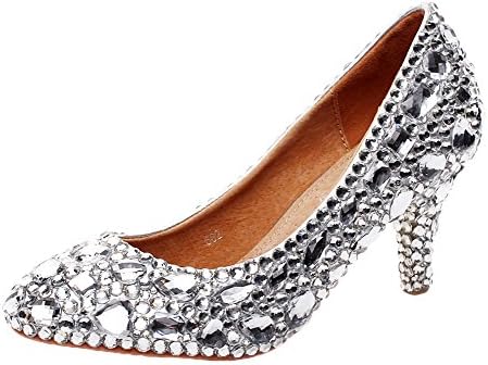 jiandick Womens Rhinestone Pointed Toe Kitten Heel Evening Wedding Prom Dress Pumps