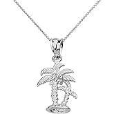 Claddagh Gold Double Palm Trees Pendant Necklace in Textured Sterling Silver