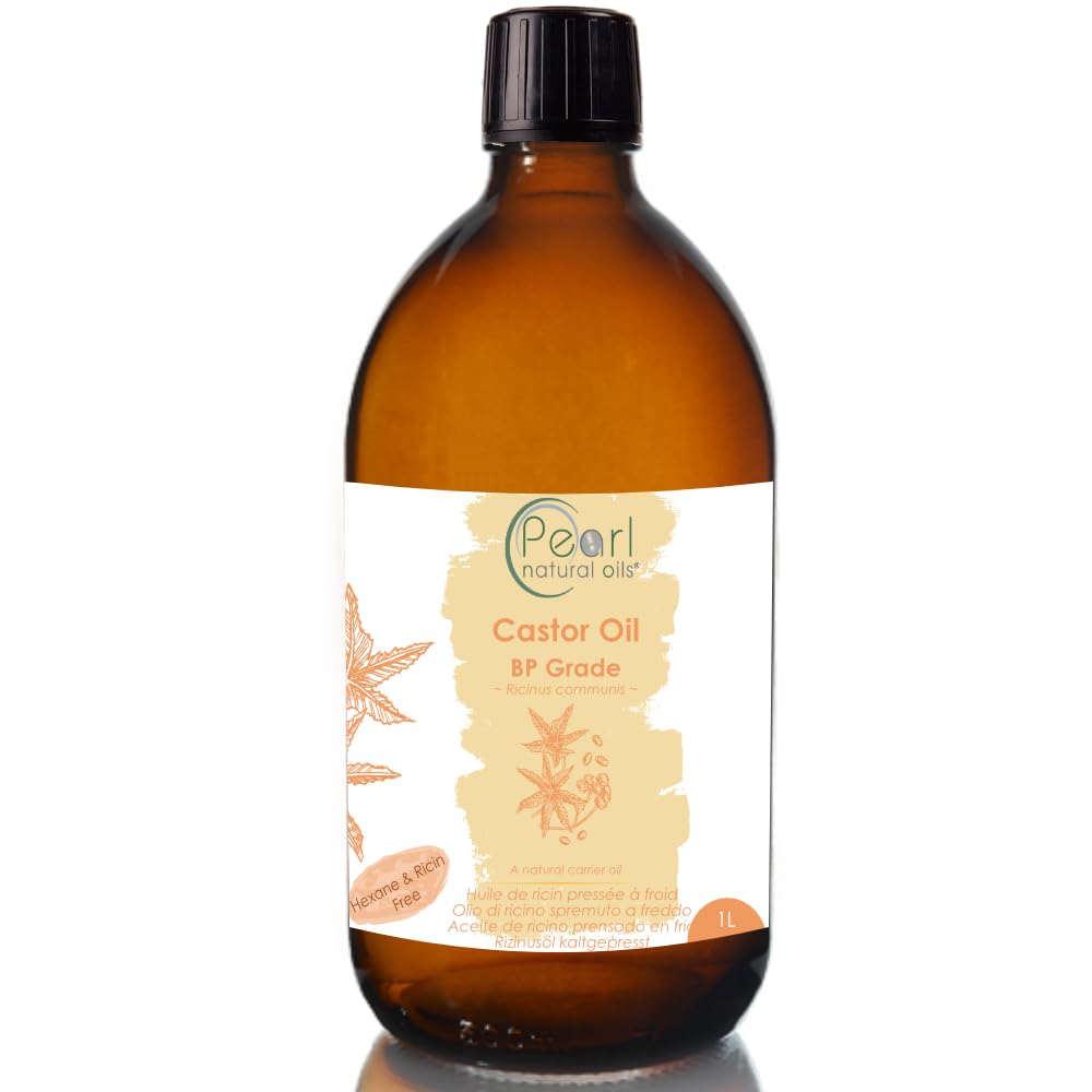 Cold Pressed Pure Castor Oil 1 litre, Glass Bottle, Vegan, BP Grade, Hexane Free, Non-GMO
