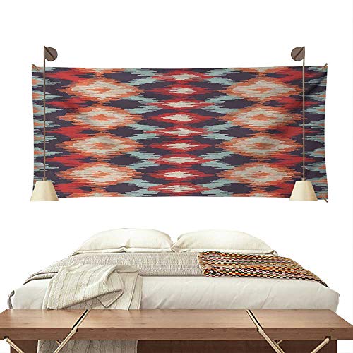 Jinguizi Ikat Pattern Tapestry Oriental Double Batik Tie-Dye Weaving Style Graphic Ikat Forms Cultural Artisan Gorgeous Tapestry 72W x 54L InchRed Orange Teal