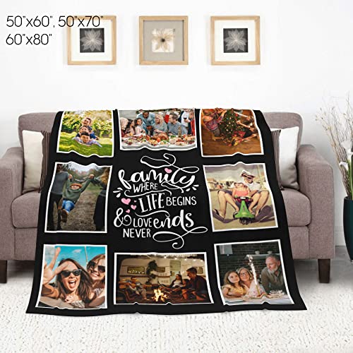 Custom Family Photo Blanket Personalized Family Blankets with Pictures Upload Customized Throw Blanket Customizable Gifts for Parents Adults 50