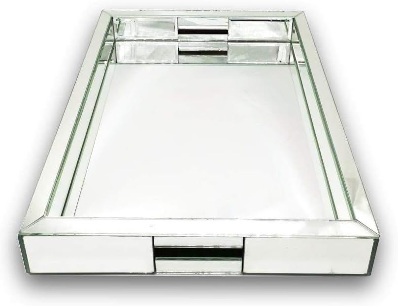 Rectangle Silver Mirror Decorative Tray Size 11” Length x 14” Width x 2” Height, Mirrored Vanity Organizer with Hand, Markup Perfume Jewelry Tray for Bathroom Bedroom Dresser Coffee Table qmdecor: Kitchen & Dining