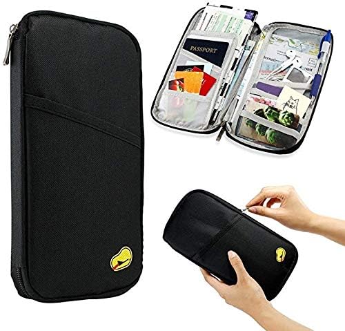 Waymore Women's And Men's Family Travel Passport Wallet/Document Organizer Bag/Cool Colors Nylon Passport Pouch (Black)