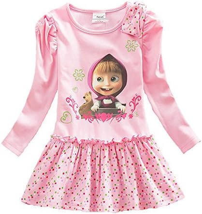 Kids Girls Cartoon Dress Masha and The Bear Halloween Costumes Dress (Pink, 4-5Y)