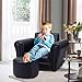 Costzon Kids Couch with Footstool, Children's Sofa w/ASTM & CPSIA w/PU Leather Surface, Mini Armrest Chair Lounge, Soft Kids Sofa for Preschool Bedroom Kids Room Toddlers Boys Girls Birthday (Black)