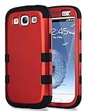 Galaxy S3 Case, S3 Case - ULAK [ Shock Resistant Series ] Hybrid Rubber Case Cover for Samsung Galaxy S3 III i9300 3in1 Hard Plastic +Soft Silicone (Titanium Red/Black)